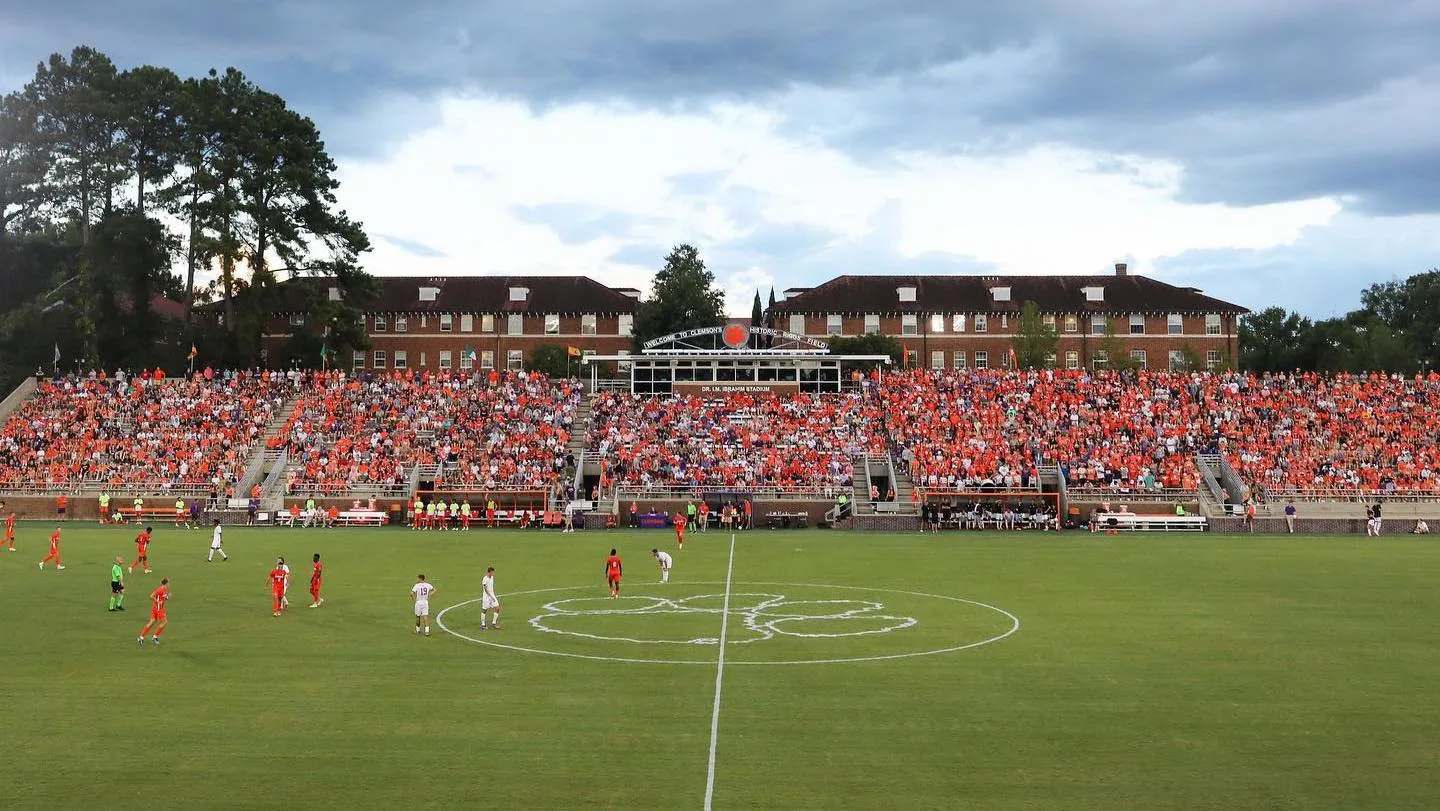 Packed college soccer stadium on game day